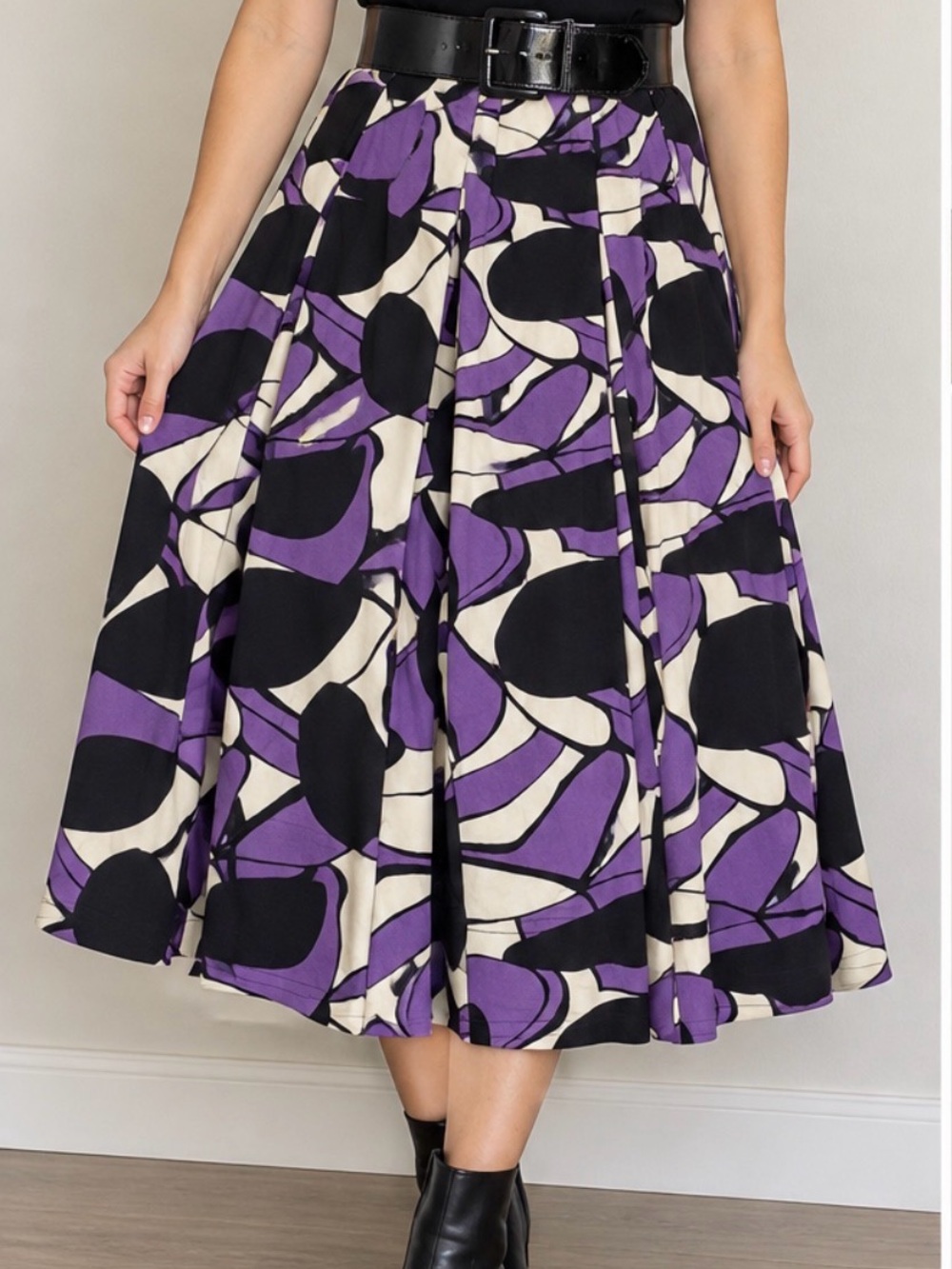 Metro Wear Purple Black Cream Graphic Circle Skirt